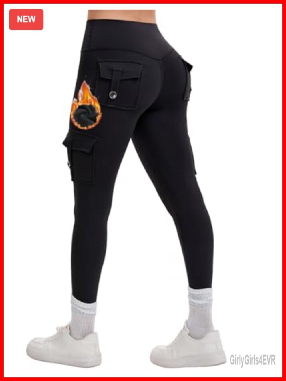 Fleece Lined Cargo Leggings with Pockets Thermal Scrunch Yoga Pants